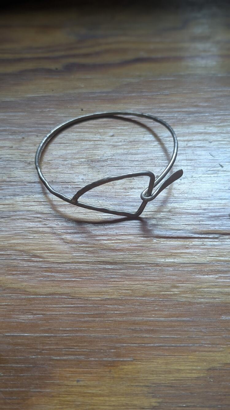 Hammered Hook On Bangle, Sterling Silver